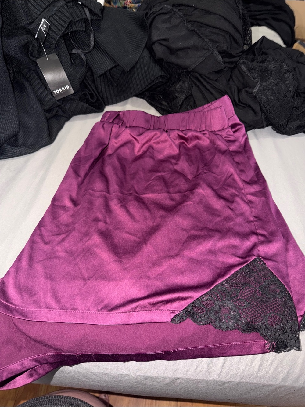 torrid Purple Satin Sleep Shorts with Lace Trim